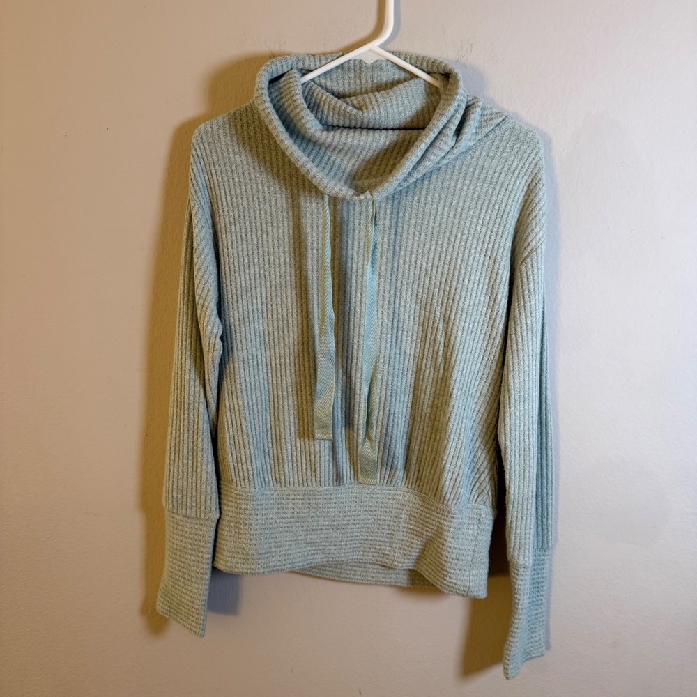 Saturday Sunday Anthropologie‎ Sage Green Waffle Knit Cowl Neck Pullover XS